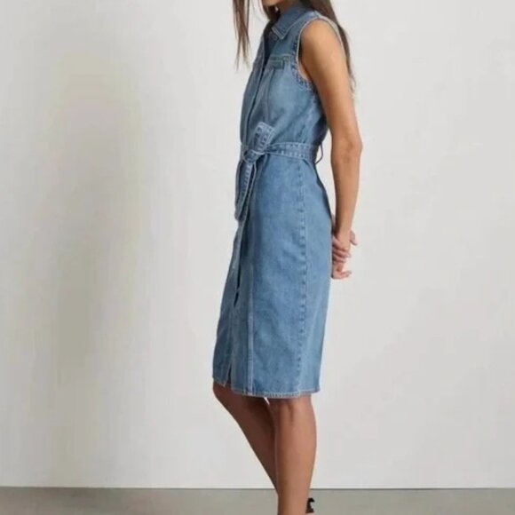 Alex Mill Adeline Shirt Denim Dress Blue Buttons Sleeveless Collared Neck XL - Picture 6 of 16